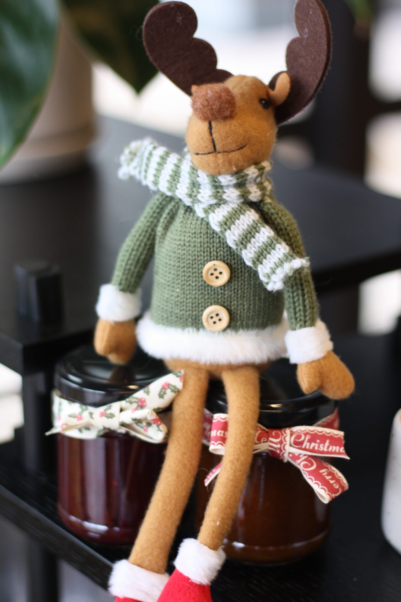 christmas reindeer sitting on jam jars