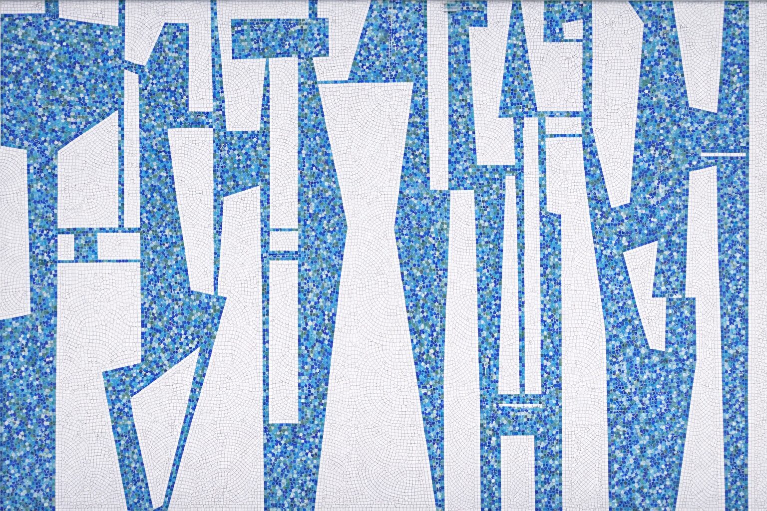 Blue and white mosaic related to bledisloe house